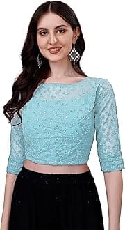 Pujia Mills Womens Readymade Fancy Sifli Work Half Sleeve Saree Blouse.
