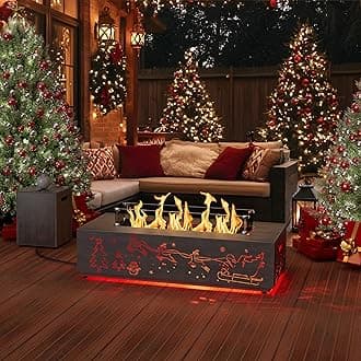 42" Propane Fire Pit Table with LED Lights – Laser-Cut Steel Design for Outdoor Decorations, Holiday Lights, Outdoor Lights (Light Grey with RGB LED Lights)