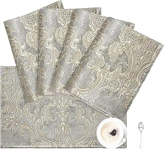 Placemats 30x45cm, Damask Table Mats for Dining Room/Restaurant/Banquet/Festival Decoration (Set of 4, Light Grey)