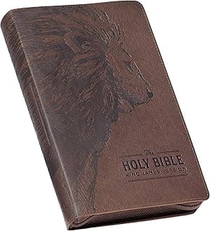 KJV Holy Bible, Standard Size Faux Leather Red Letter Edition - Thumb Index & Ribbon Marker, King James Version, Brown Lion Zipper Closure Imitation Leather – Import, 1 July 2023