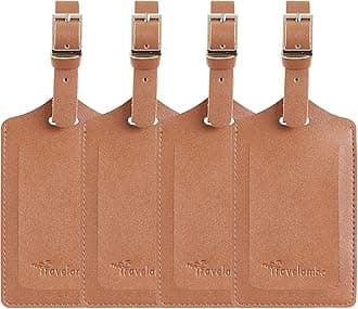 Travelambo 4 Pack Leather Luggage Travel Bag Tags (Yellowish Brown)