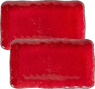 Melamine Serving Platters, set of 2, 17" x 10" Large Reusable BPA Free Rectangular Party Tray/Platters for Serving Appetizers, Fruits On Christmas and all Occasions,Red