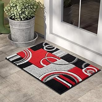 GLORY RUGS Area Rug 2x3 Door Mat Red Geometric Soft Floor Carpet with Premium Fluffy Texture for Indoor Living Dining Room and Bedroom Area