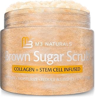 Brown Sugar Scrub Face Foot & Body Exfoliator Infused with Collagen and Stem Cell Exfoliating Salt Body Scrub for Toning Skin Cellulite Skin Care, 12oz by M3