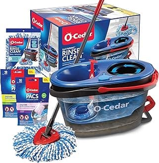 O-Cedar EasyWring RinseClean Microfiber Spin Mop & Bucket Floor Cleaning System with 1 Extra Refill with Citrus and Lavender Pacs (Variety Pack)