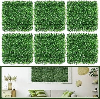 AboofxGrass Wall Panels, Artificial 6 Pack 10x10in Green Wall Decor Greenery Wall, Hedge Topiary Grass Wall Panels for Indoor Outdoor Patio Garden Privacy Protected (4.17 SQ Feet)