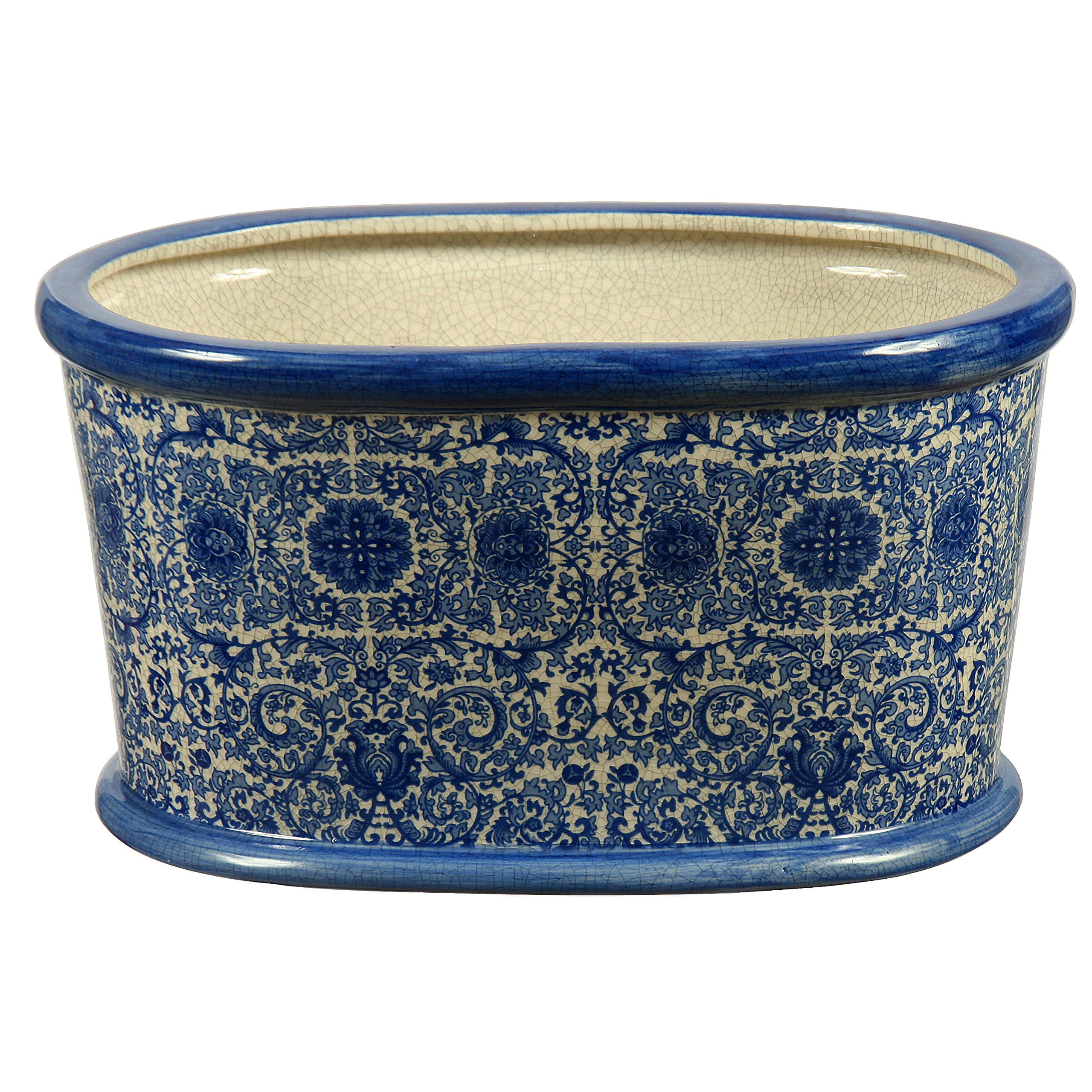 De Chine Deep Oval Planter, 14-Inch Wide, Blue