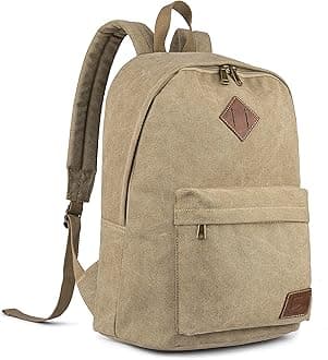 Canvas College Laptop Backpack, Durable Rucksack, Travel Bag Fits 15.6 Inch Notebook for Men Women, Khaki