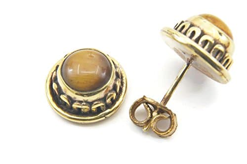 Studs brass with tiger eye 11 mm x 11 mm
