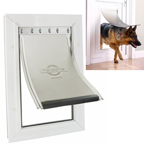 Dog Door Safe and Quiet Panel 70 x 40 cm (Internal Dimensions 64X36 CM) with Aluminium Frame and 2-Way Lock for Large Dogs up to 100kg White Pass (Shoulder Width Max. 35 cm-Safety Door Metal Door Flap Staywell 660