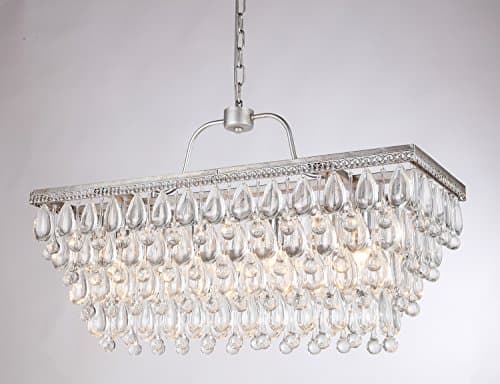 Dst Silver 4 Bulb-Holder Rectangular Creative Vintage Glass Crystal Droplets Chandelier Ceiling Light Fixture for Kitchen Island, Dining Room, Living Room and so on