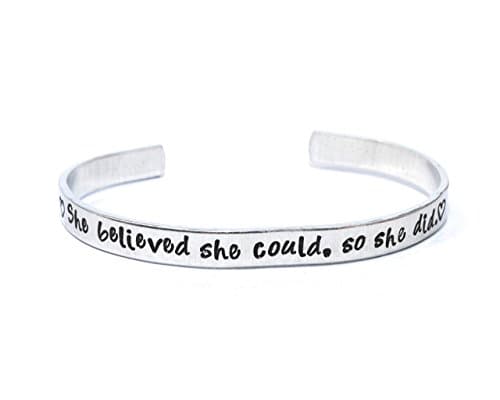 she believed she could, so she did. adjustable sturdy aluminum cuff 12 gauge bracelet prime