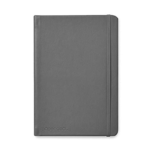Papercoal Plain Classic Notebook (Unruled) A5 (8.2 X 5.7 In) With Leather Bound Cover - Classic Grey