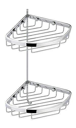 BA Hotel Croner Wall Shower Caddy Double Shelf Organizer With Hook - Brass (Polished Chrome)