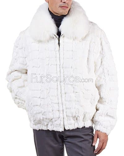 Mosaic Mink Bomber Jacket for Men in White - Large