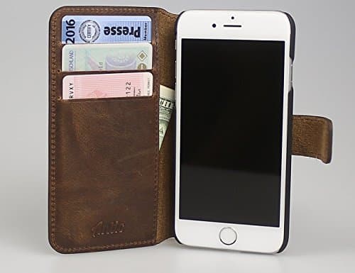 Antic iPhone 6/6S (4.7") Case. Premium Leather Wallet Case. Premium Genuine Leather.. Flip Cover Case, Magnet Strap, Easy Open&Close. Hand Crafted From Genuine Leather. Sophisticated Look. (Brown)