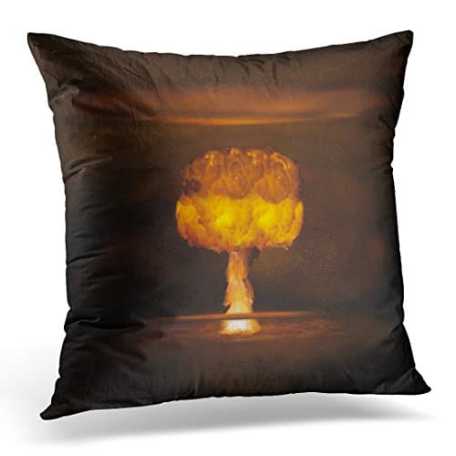 TOMKEYS Throw Pillow Cover Yellow Abstract Atomic Bomb Realistic Explosion Orange Color with Smoke on Black Ball Big Decorative Pillow Case Home Decor Square 18x18 Inches Pillowcase
