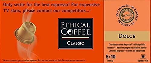 Nespresso® Compatible Coffee Capsules by ETHICAL COFFEE- DOLCE - 1 Pack of 10 Capsules - 5/10 Intensity