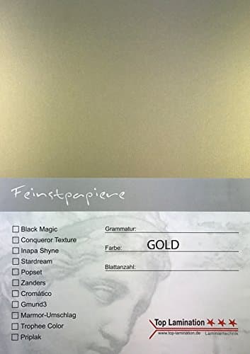 DIN A2 50 Sheets PU Top Lamination – Dyed All Possible use Gold Paper 120 g/m²: Invitations (Inserts for Albums Wedding Card, Photo Album, Poster Posters, Crafting and More.