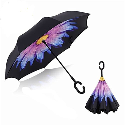 Inverted Umbrella, AROMEE Double Layer UV &Rain Proof Reverse Folding Umbrella for Car Rain Outdoor