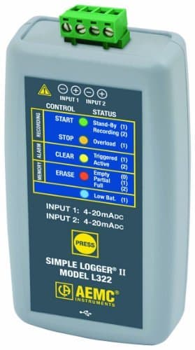 AEMC L322 Simple Logger II Two-Channel Current Data Logger, 20mA DC Current by AEMC