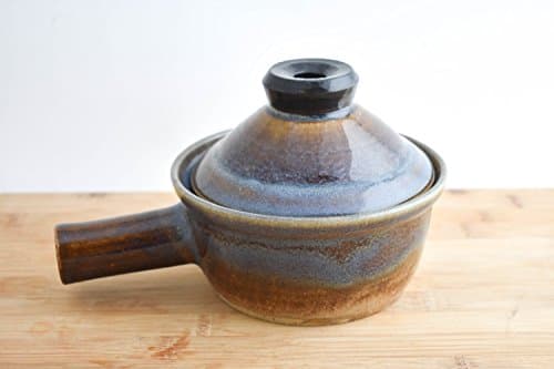 Stoneware Microwave cooker / Egg Poacher / Steamer - Single serving - Rustic brown and blue