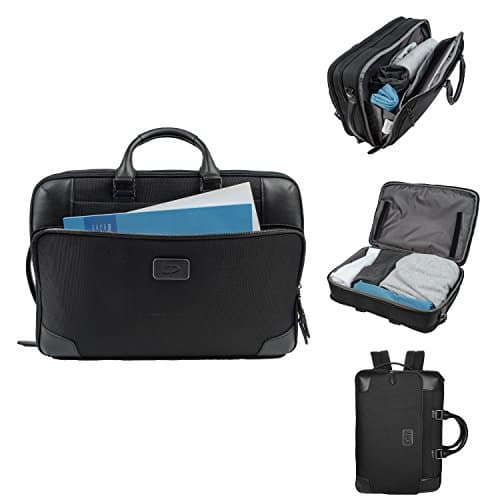 LA PAIX Briefcase 3 in 1 Leather Backpack Messenger Shoulder Bag for laptop Carry on Duffel Luggage Waterproof Black