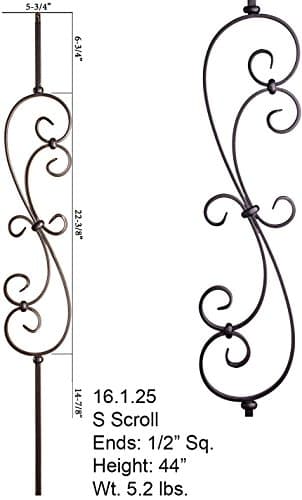 Satin Black 16.1.25 S-Scroll Iron Baluster for Staircase Remodel, Box of 5