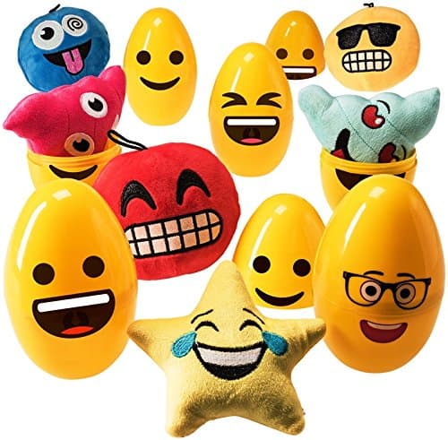 Jumbo EMOJI Easter Eggs (6 pack) Filled with 5” Emoji Toy Plush Pillows Toys - 6”Large Egg Container