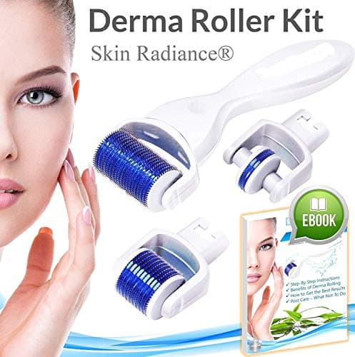 3in1 Face & Body Derma Roller with Three Roller Heads by Skin Radiance - See Results in less than 10 Sessions - Cellulite! Scarring! Pitted Skin! Wrinkles! Uneven Skin Tone! Amazing Results and Free Ebook with Instructions