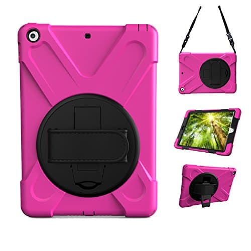 PPSHA New iPad 9.7 2017 Case, Heavy Duty Hybrid Shockproof Protection Cover Built With Kickstand/Hand Strap and Shoulder Strap for Apple All-New iPad 9.7" Tablet