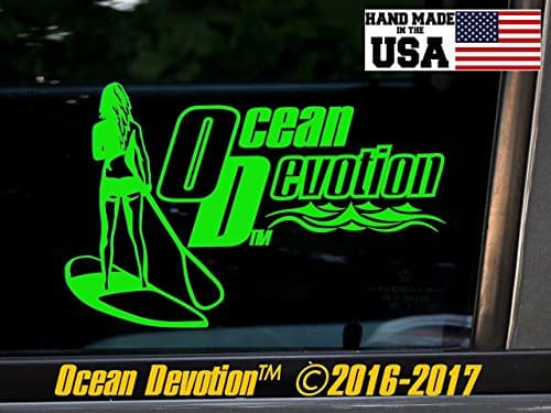 Paddle Boarder “Ocean Devotion™” Vinyl Decal/Sticker 5.5h x 8w Inches - Keywords... Salt Life, Reel Life, Beach Life, Sea Life, Surf, Surfing, Fishing, Automobile, Car, Truck, Boat, Window