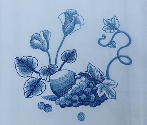 Embroidered Kitchen Towel Blue Willow Cyclamen