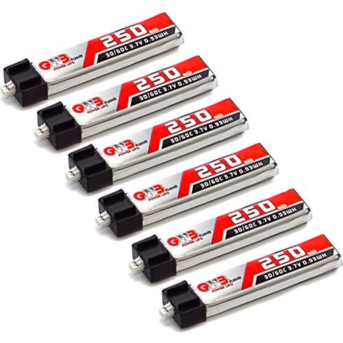 6 Packs GNB 250mah 1s 3.7v Blade Inductrix Tiny Whoop Lipo Battery with molex 1.25 RC models