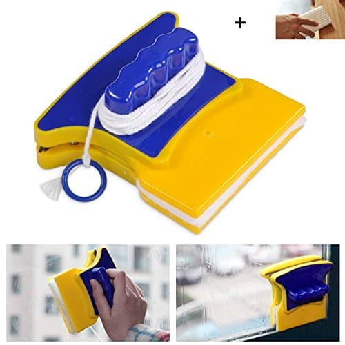 Magnetic Window Wizard Double Side Glass Wiper Cleaner with 2 Extra Cleaning Cotton for Glass Windows & Doors Car Window Cleaner