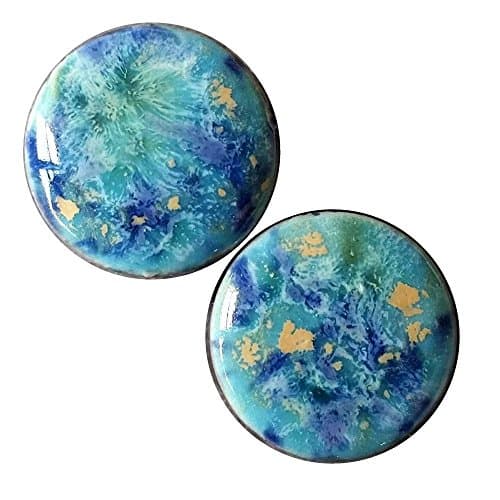 Pair - Blue Caprice Ceramic Glass Ear Plugs with Essential Oils Diffuser for Scented Gauges (22mm l 7/8in)