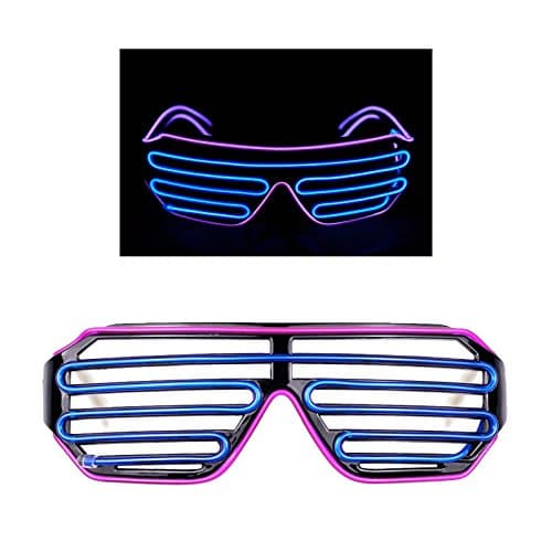 PINGGE US - Black Frame Colorful El Wire Neon LED Light Up Shutter Shaped Glasses for Rave Costume Party - Two Colors+ Standard Controller (Purple + Blue)