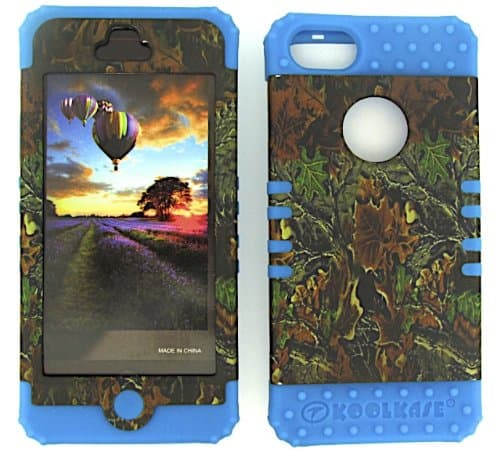 Apple IPhone 5 CAMO MOSSY OAK HEAVY DUTY CASE + LIGHT BLUE GEL SKIN SNAP-ON PROTECTOR ACCESSORY