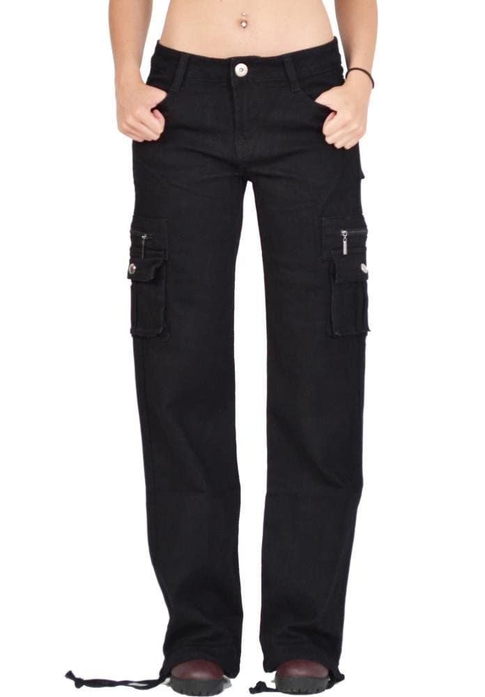 Wide Leg Cargo Pants Combat Trousers - Black