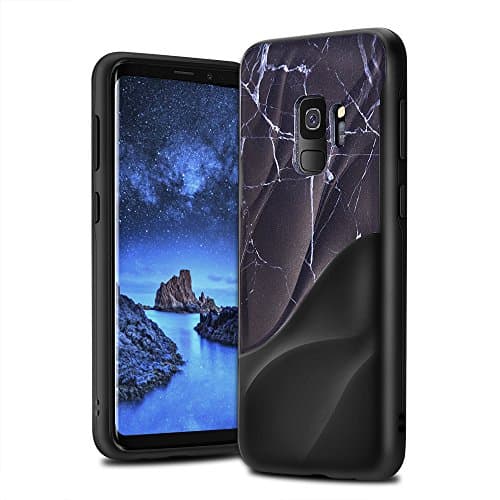 Galaxy S9 Case Marble 3D Textured Wave Design EMORCO Dual Layer Heavy Duty Soft Silicone TPU & Hard Back Cover Protective Shock Proof Anti-Scratch Case for Samsung Galaxy S9 Black Marble Pattern