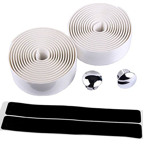 AmazingEC Handlebar Tape Wrap with Durable PU Wave Texture Cycling Road Bike Sports Antiskid With End Plugs White
