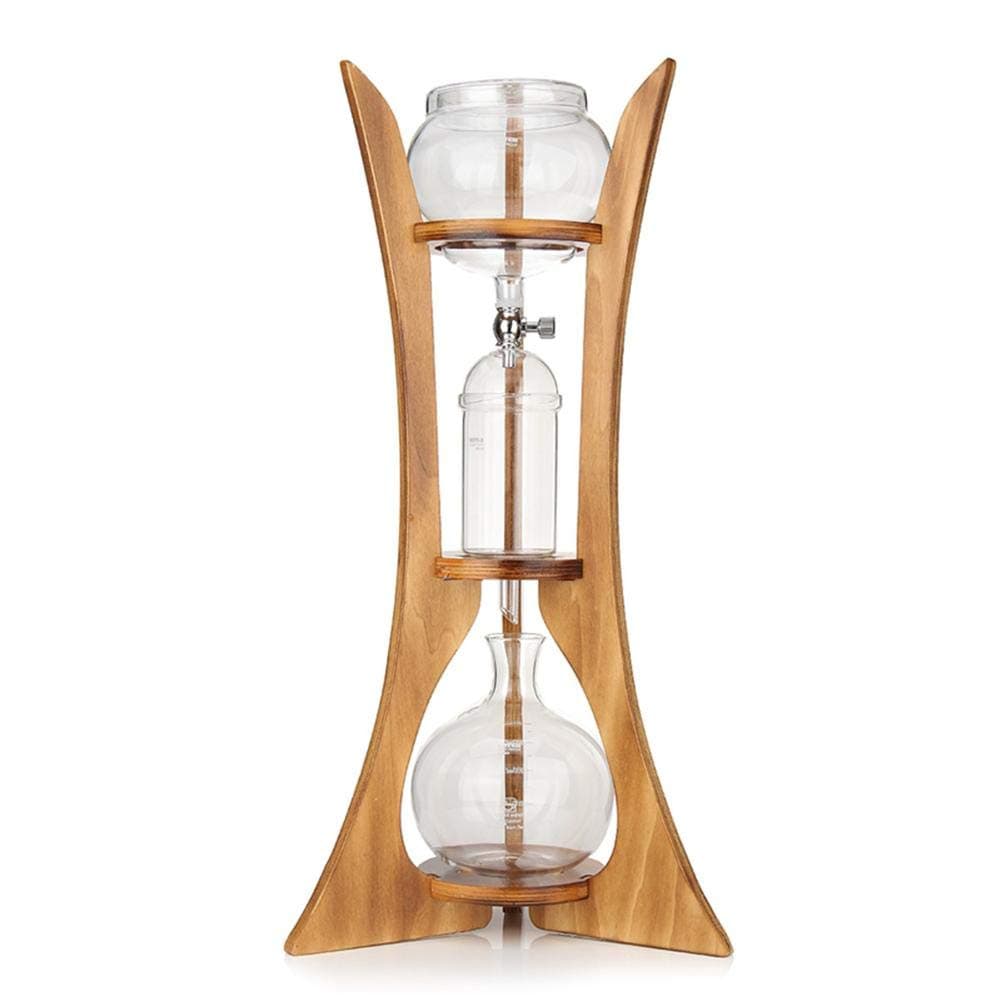 Ingeniously 600ML Cold Drip Coffee Maker, Drip Dripper Glass Dutch Brewing Machine with Filter Paper Wooden Frame Coffee Make for Home Kitchen