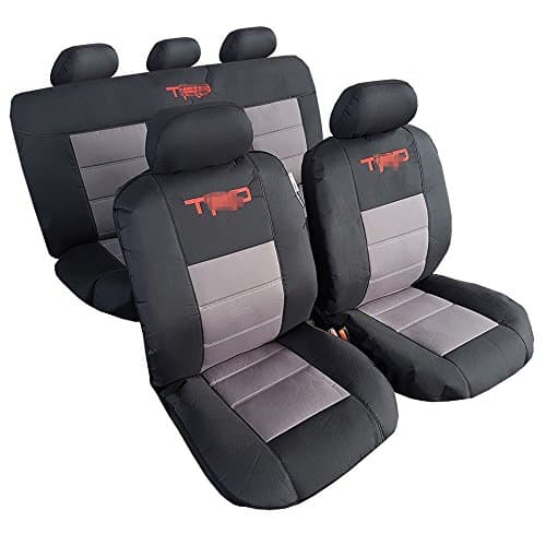 New Combo Pack Black Gray 2 Tone Waterproof Canvas Car Seat Covers for Tacoma RAV4-9pcs Full Set - Embroidery Logos