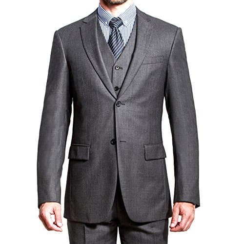 HBDesign Mens 3 Piece 2 Button Notch Lapel Slim Trim Fit Modern Suite Dark Grey 50R