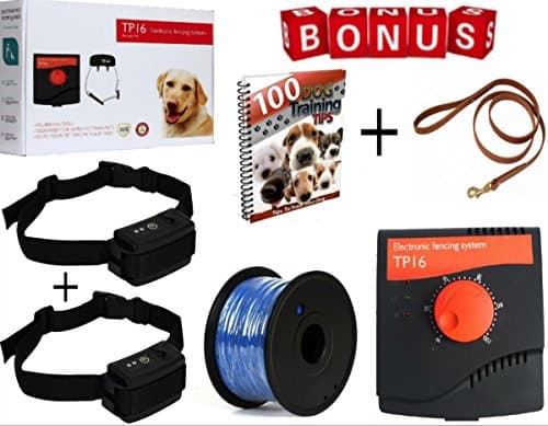 Underground Electric PetSafe Fence System,10 Acre Range, 1000 Ft Wire, For 2 Dogs Over 8 Ib. 100% Waterproof, Rechargeable Wireless collar & Outdoor boundary Flags & Free Bonus Dog Leash & Ebook