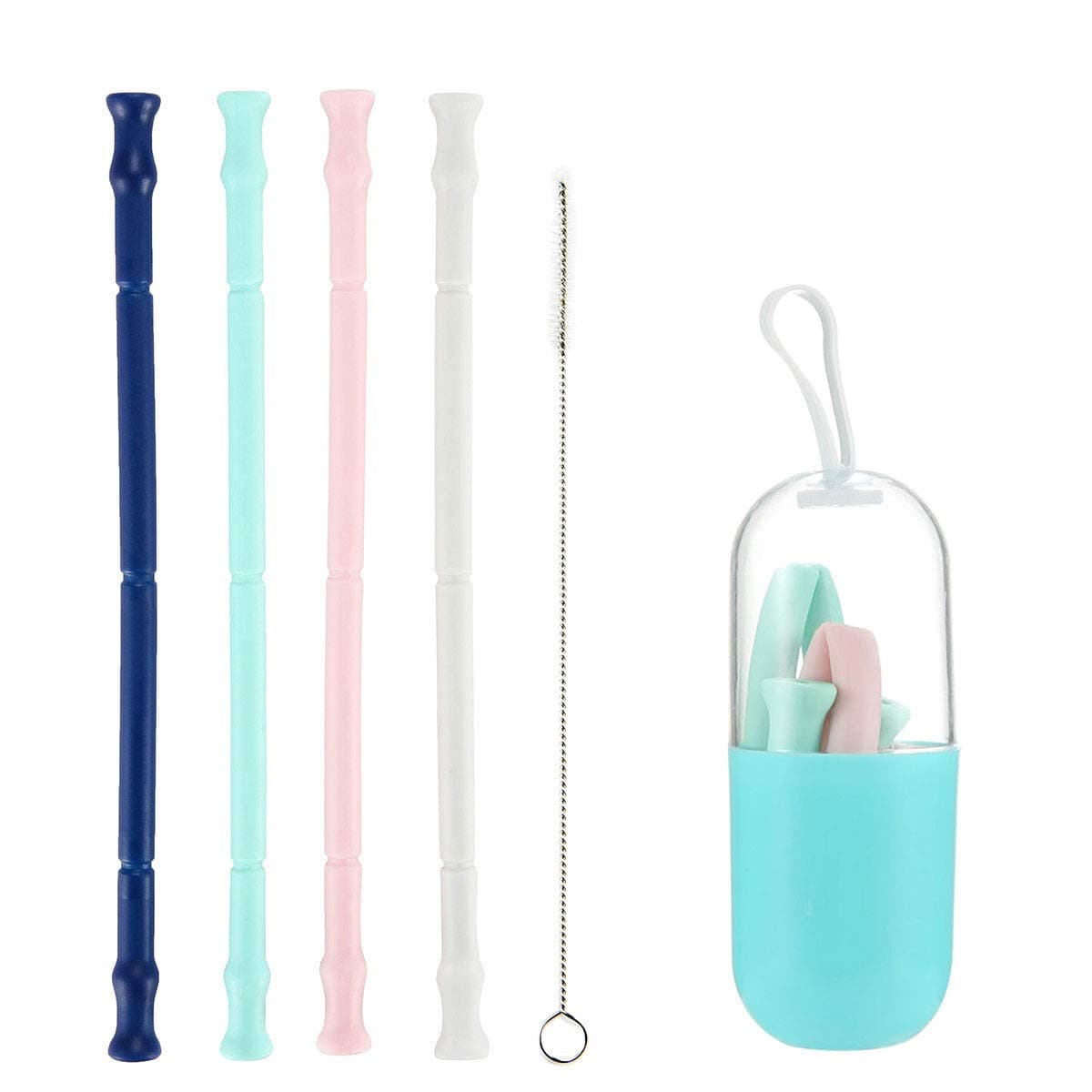 Silicone Straw Reusable Silicone Drinking Straws, Flexible Straws Long Foldable Durable Drinking Tube for 20 oz Tumblers RTIC/Yeti -BPA Free (4 PCS+ 1 Cleaning Brush + 1 Portable Carrying Case)