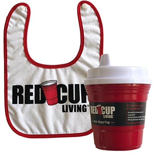Red Cup Living Red Spill-Proof Sippy Cup 8oz + Snapback Cotton Baby Bib - Reusable and Washable - Toddler Drinkware Bundle Pack (1 Sippy Cup)
