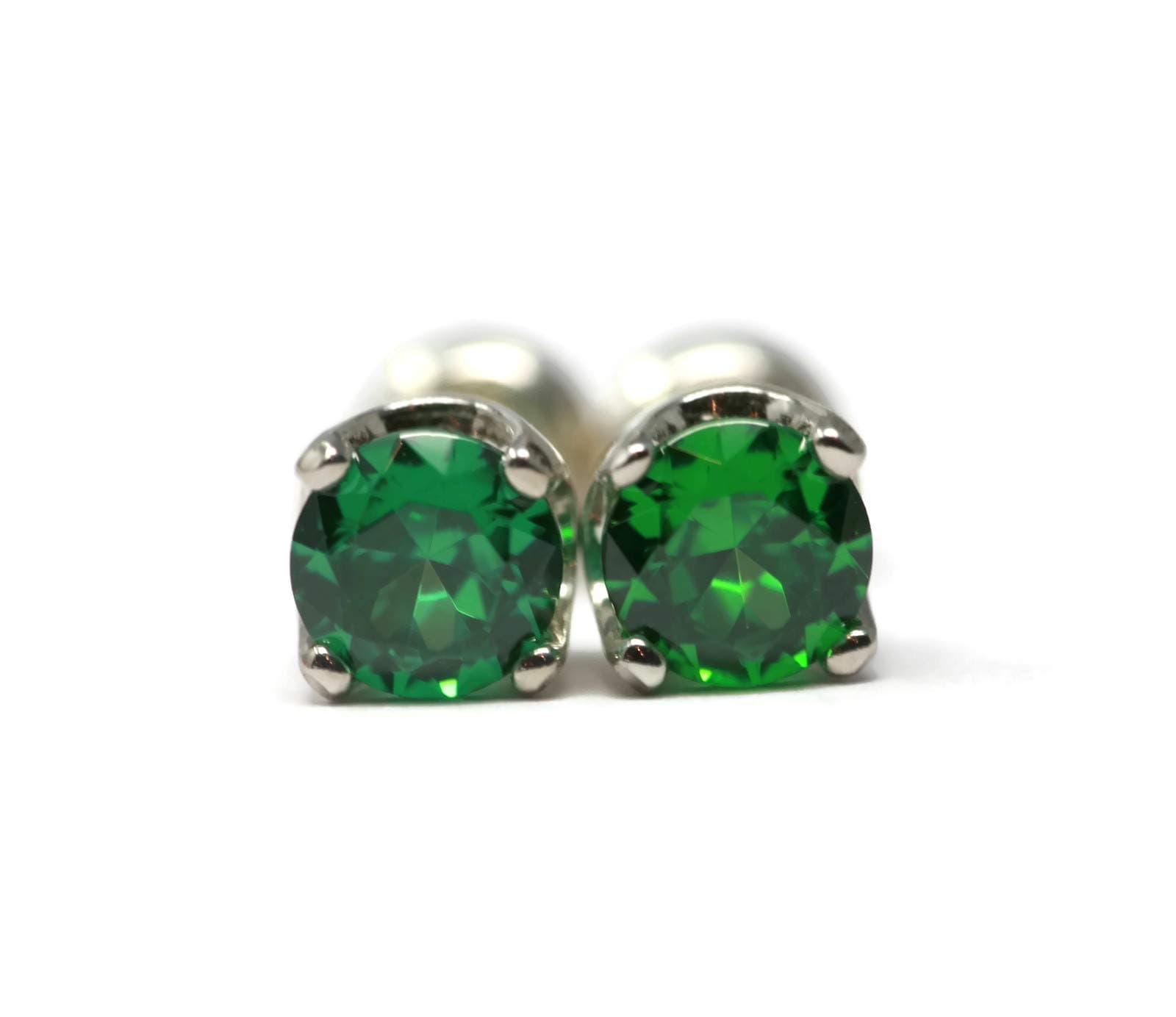 5mm Emerald Green Cubic Zirconia Stud Earrings