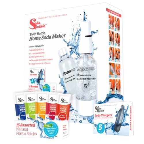 SodaSparkle Compact and Safe DIY Carbonated Soft Drink Maker Deluxe Starter Kit with 2 Bottles by SodaSparkle