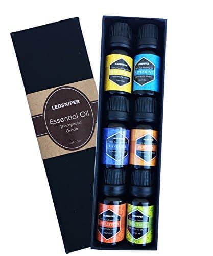 Ledsniper Aromatherapy Essential Oils Gift Set, 6 Bottles/ 10ml each, Pure& Therapeutic Grade (Lavender, Tea Tree, Eucalyptus, Lemongrass, Bergamot, Peppermint)